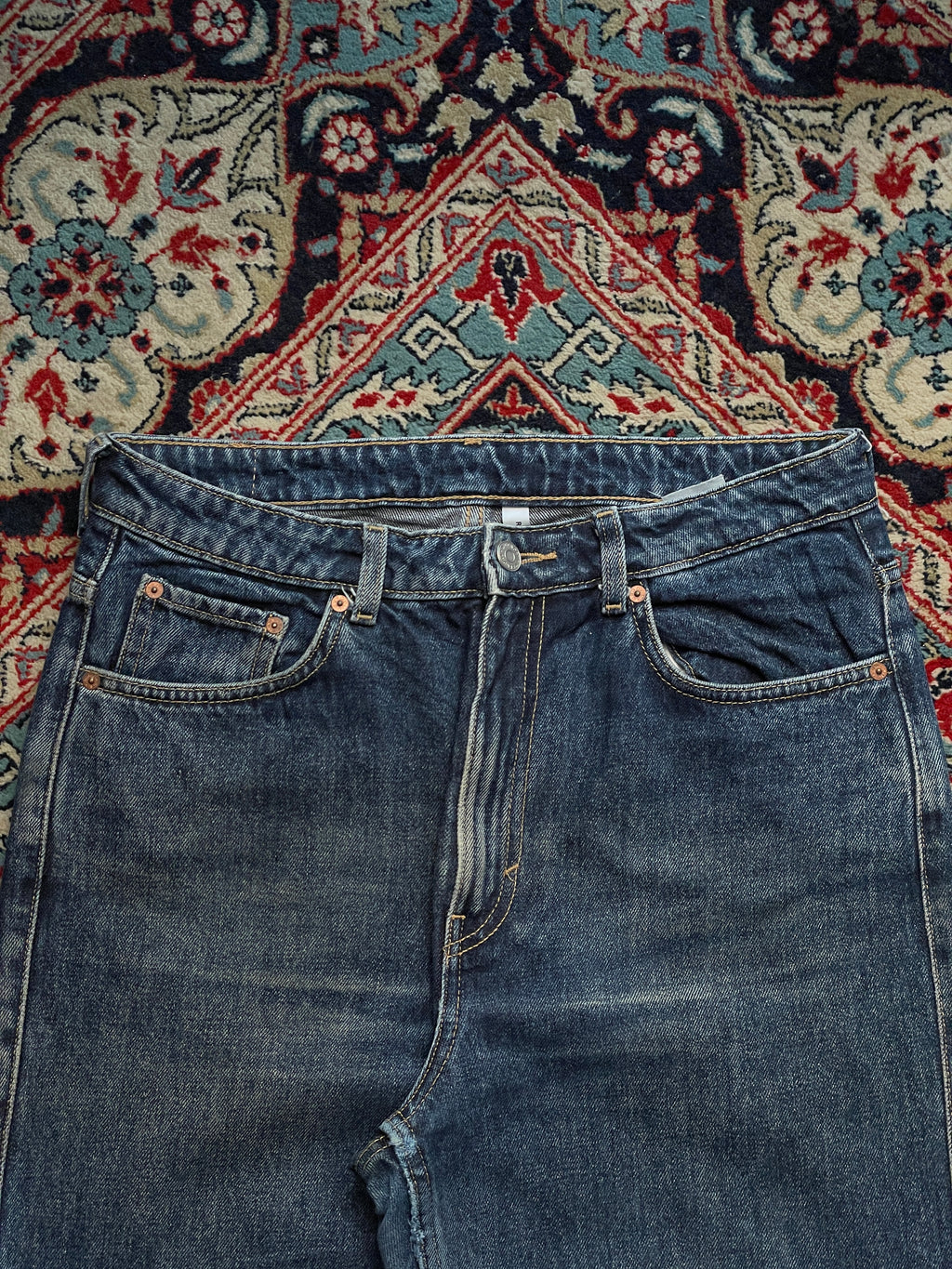 WEEKDAY Rowe High Waisted RELAXED FIT Dark Wash JEANS - 30
