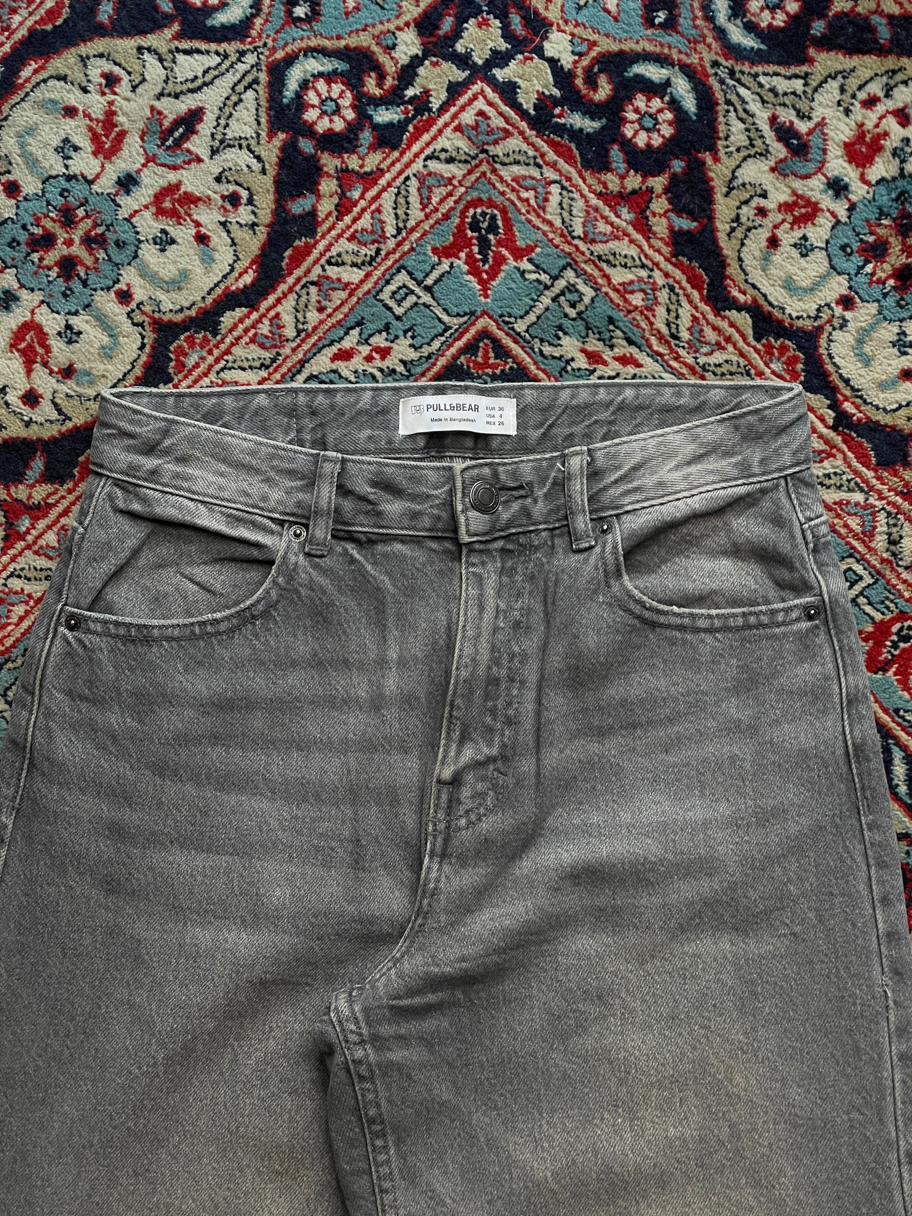 PULL&BEAR HIGH WAIST GREY WASH DENIM JEANS - 28