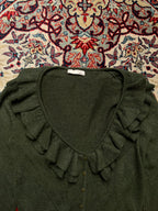 LeShop Green Ruffle Collar Cropped Knit Cardigan - S