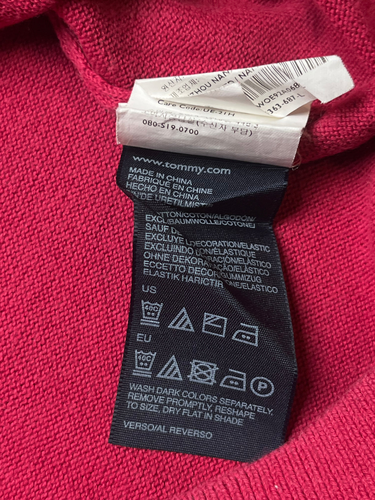 Tommy Hilfiger Premium Cotton Pink V-Neck Pullover Sweater - L