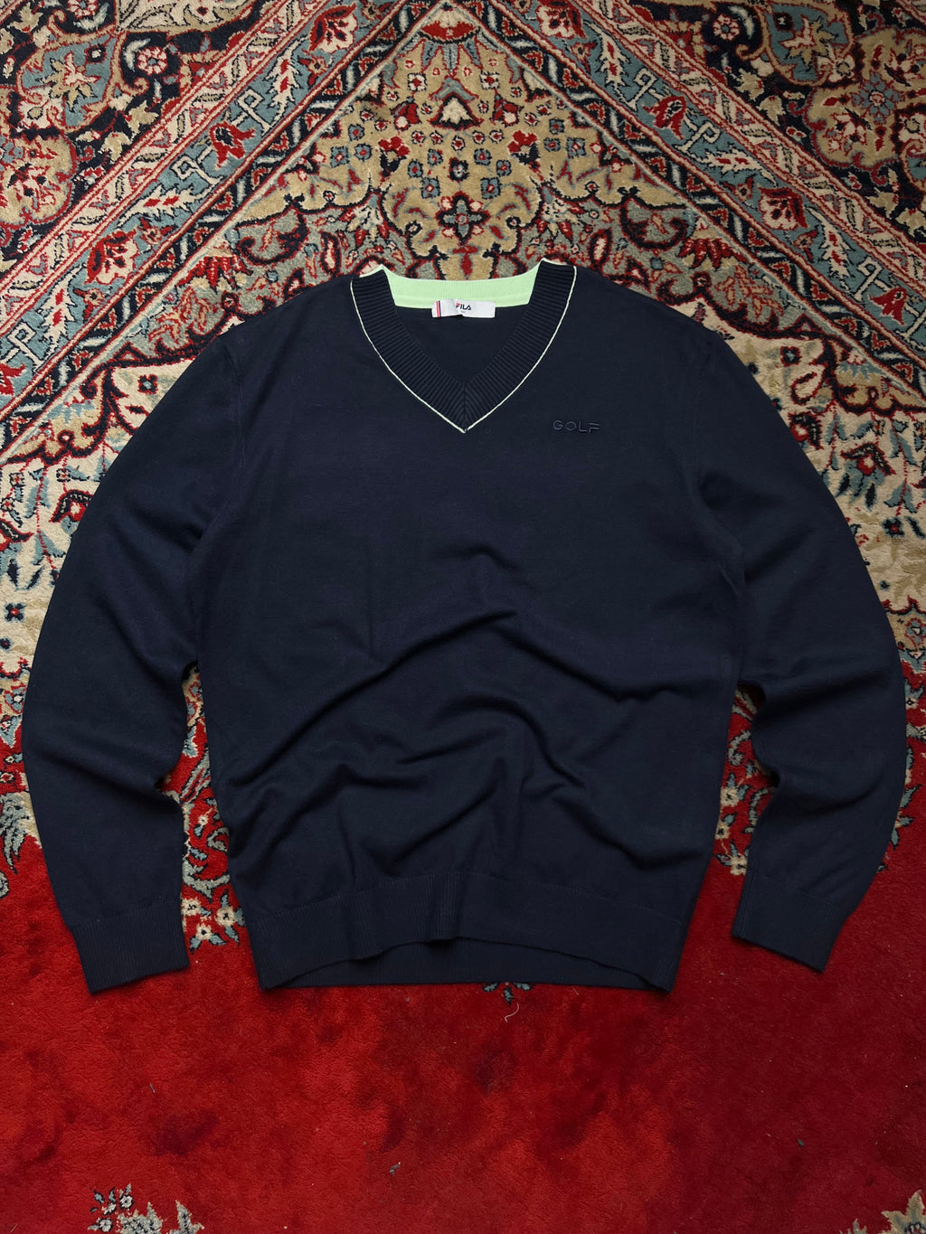 FILA Golf Navy Blue Double V-Neck Knit Sweater - M