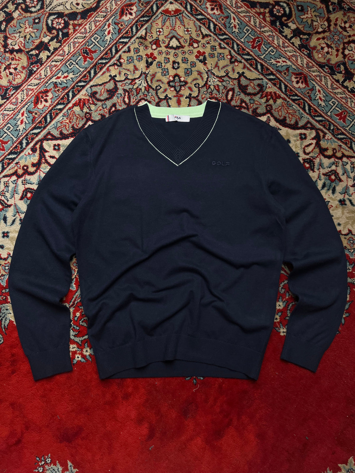 FILA Golf Navy Blue Double V-Neck Knit Sweater - M