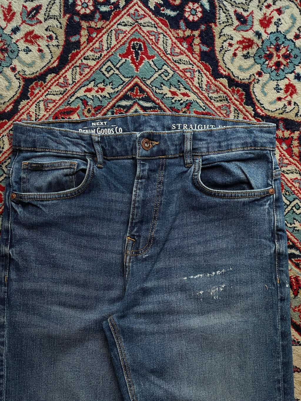 NEXT DENIM GOODS CO WASHED BLUE STRAIGHT FIT DENIM JEANS - 32