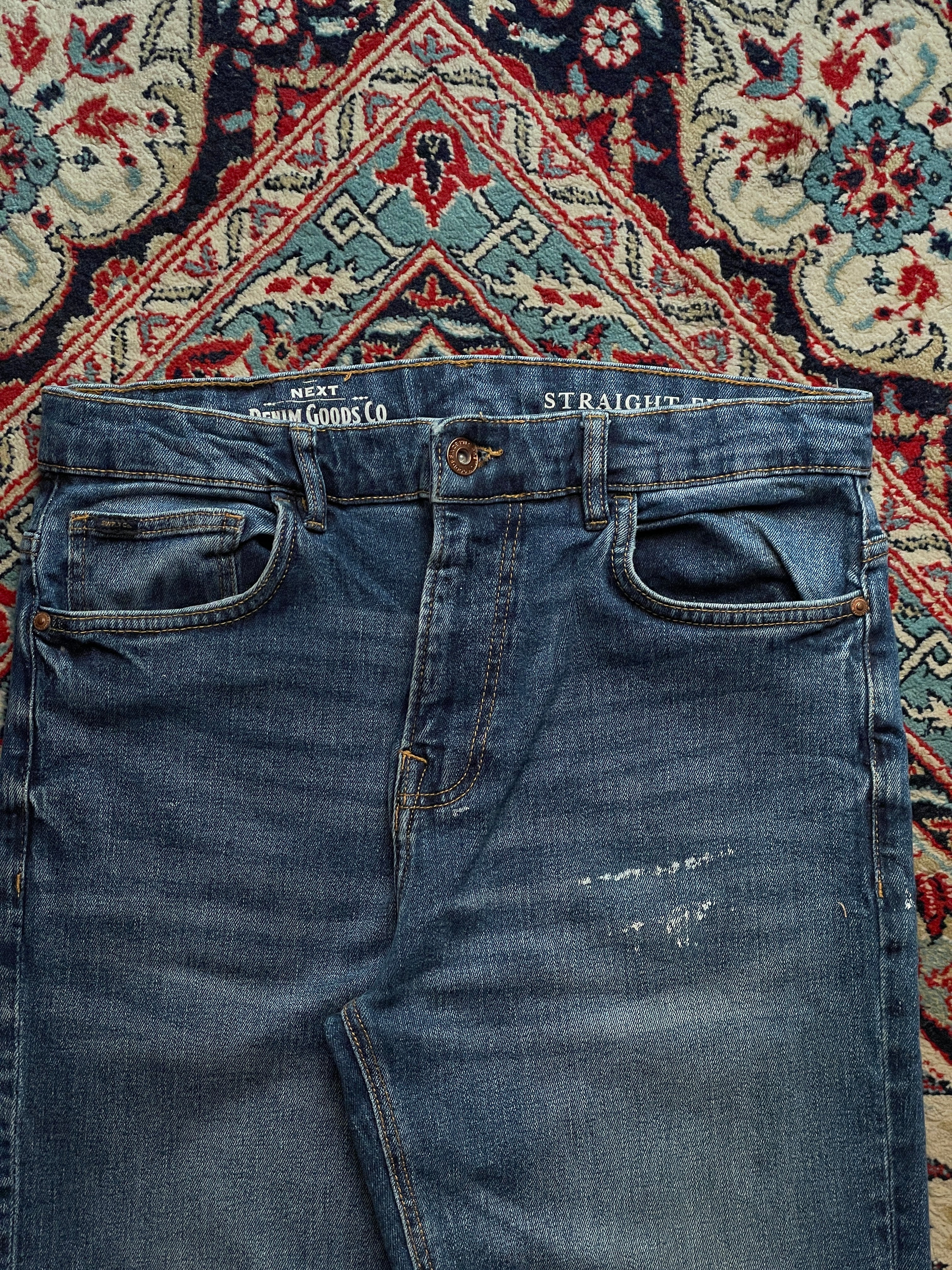 NEXT DENIM GOODS CO WASHED BLUE STRAIGHT FIT DENIM JEANS - 32