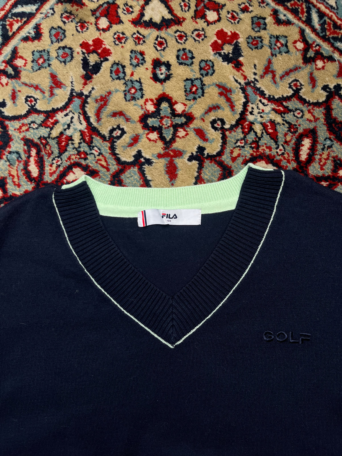 FILA Golf Navy Blue Double V-Neck Knit Sweater - M