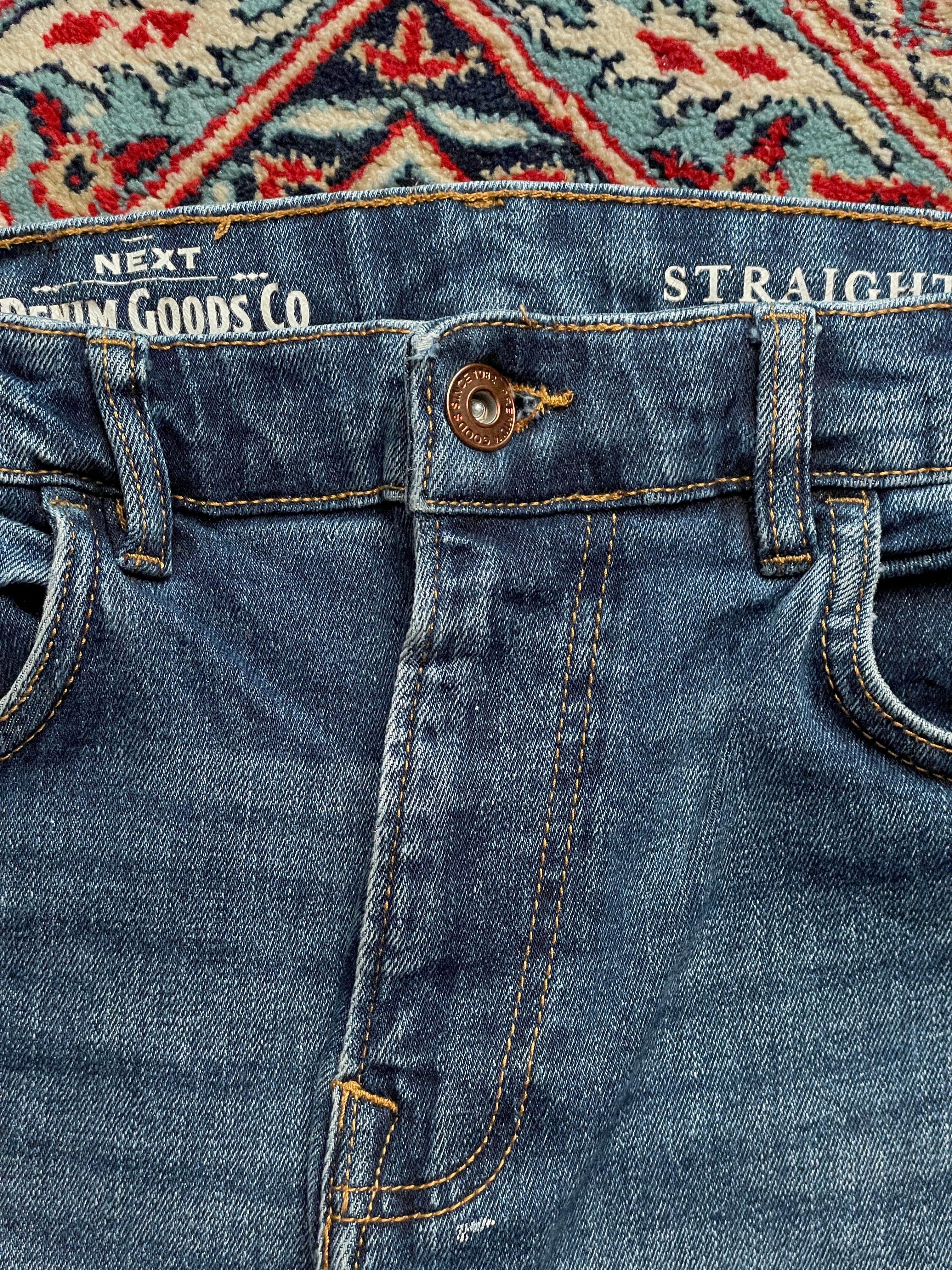 NEXT DENIM GOODS CO WASHED BLUE STRAIGHT FIT DENIM JEANS - 32