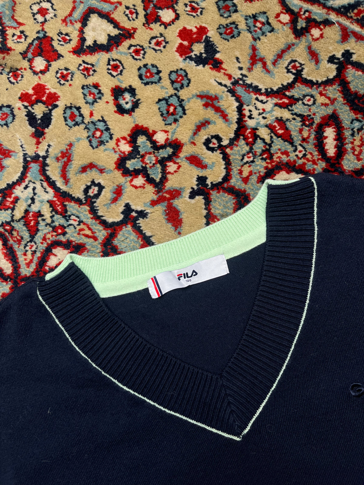 FILA Golf Navy Blue Double V-Neck Knit Sweater - M