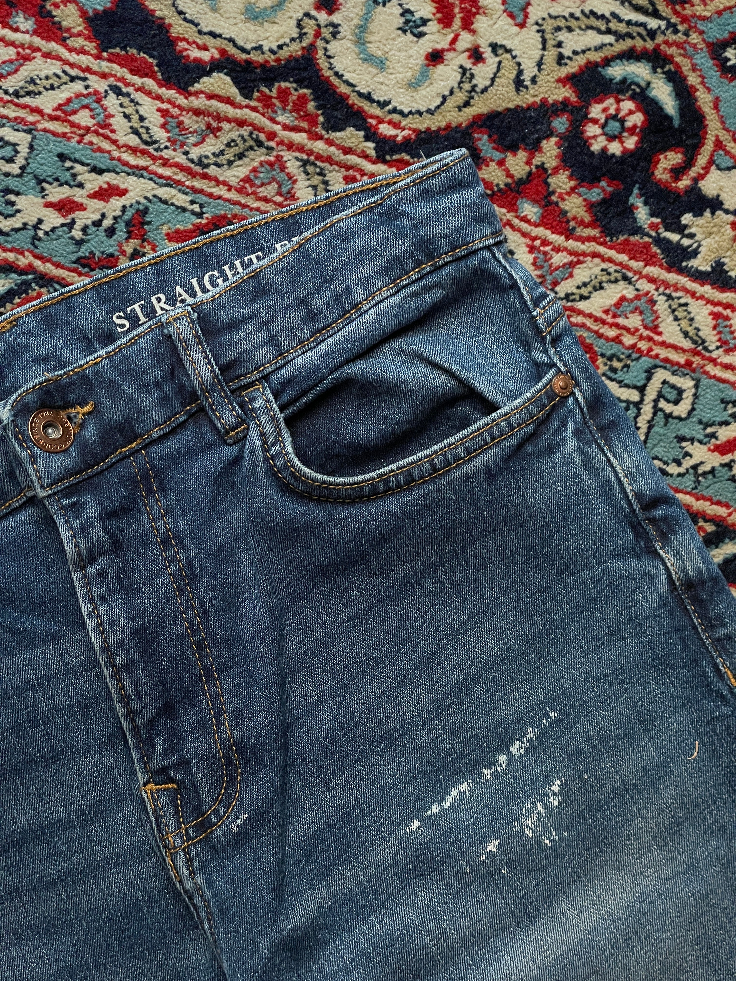 NEXT DENIM GOODS CO WASHED BLUE STRAIGHT FIT DENIM JEANS - 32