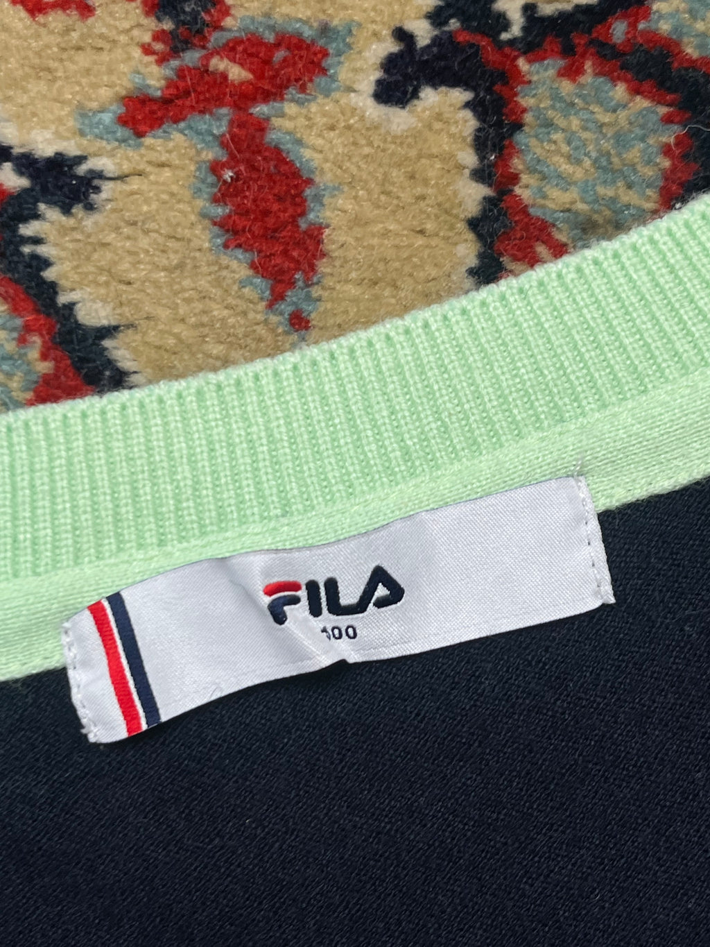 FILA Golf Navy Blue Double V-Neck Knit Sweater - M