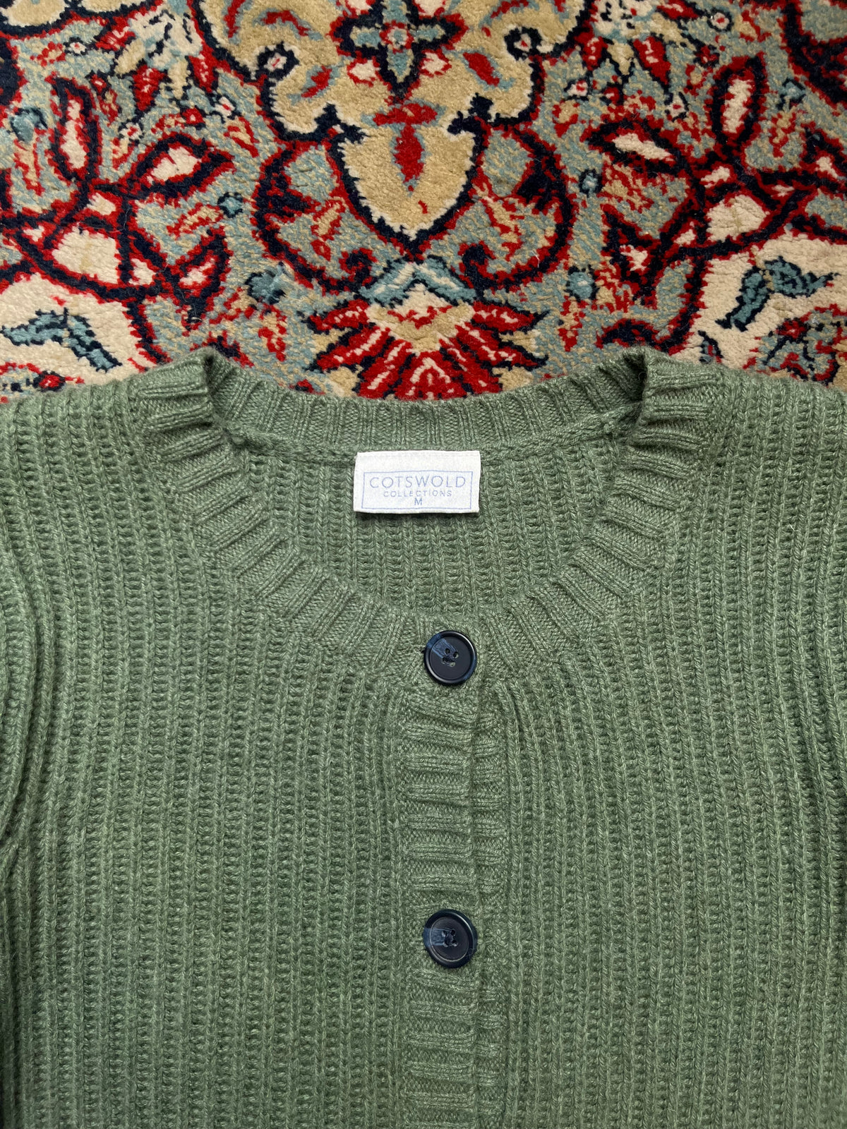 Cotswold Collections Lambswool Green Ribbed Knit Pocket Cardigan -  M