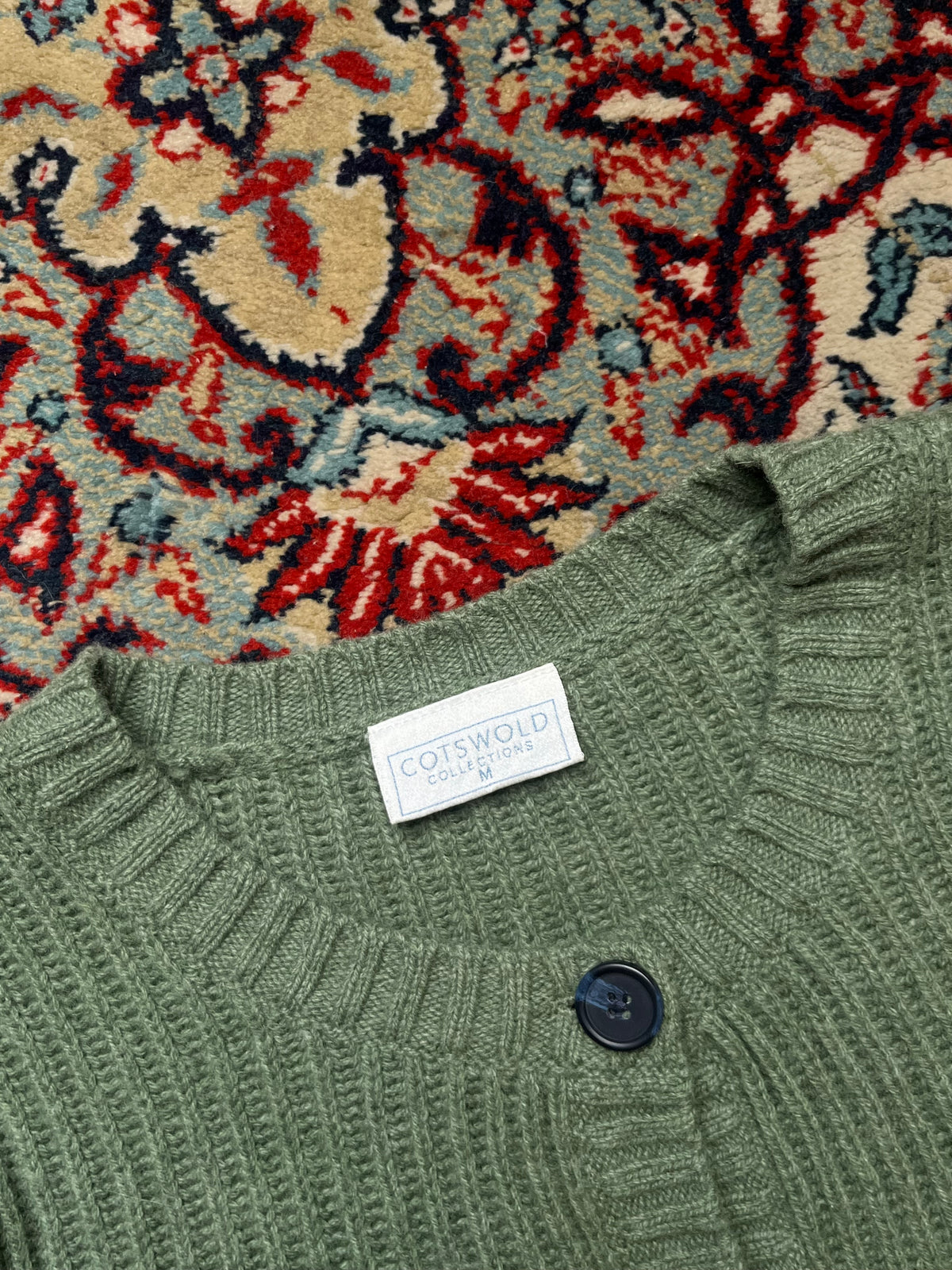 Cotswold Collections Lambswool Green Ribbed Knit Pocket Cardigan -  M