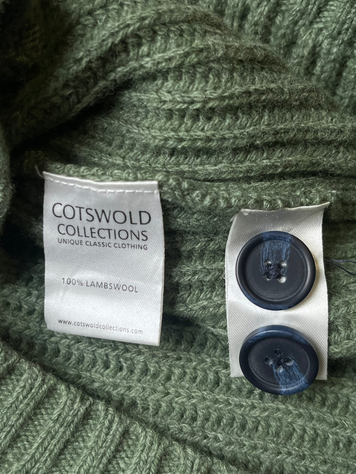 Cotswold Collections Lambswool Green Ribbed Knit Pocket Cardigan -  M