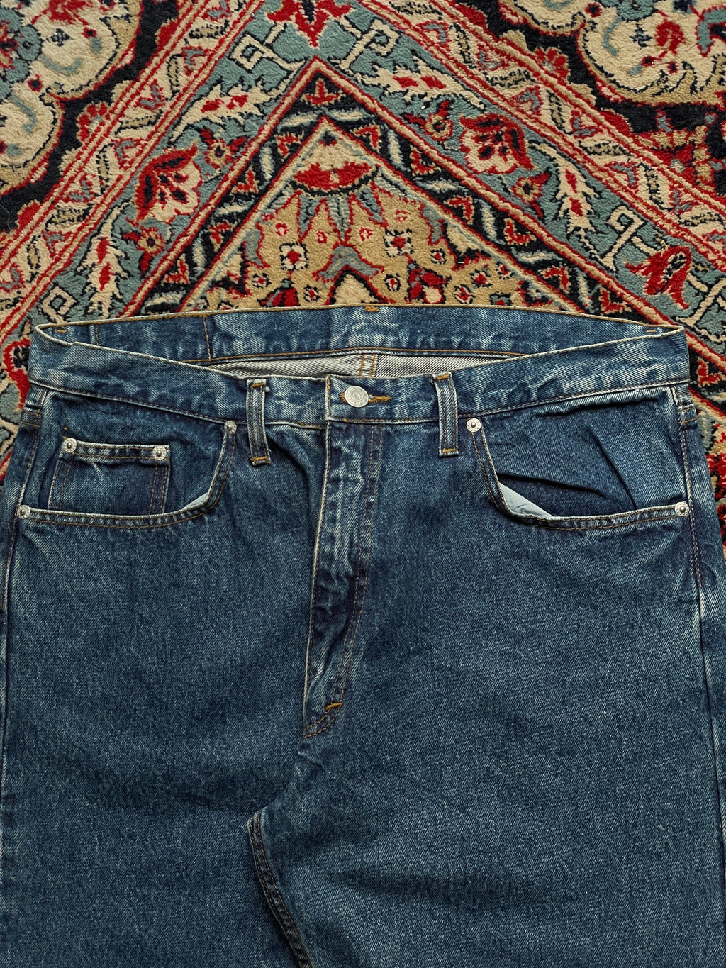 BASE ADELIE VOYAGE A L'EXTREME WASHED BLUE STRAIGHT DENIM JEANS - 34