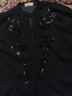 Vintage Jupiter Paris Black Beaded Sequin Floral Lined Knit Cardigan - L