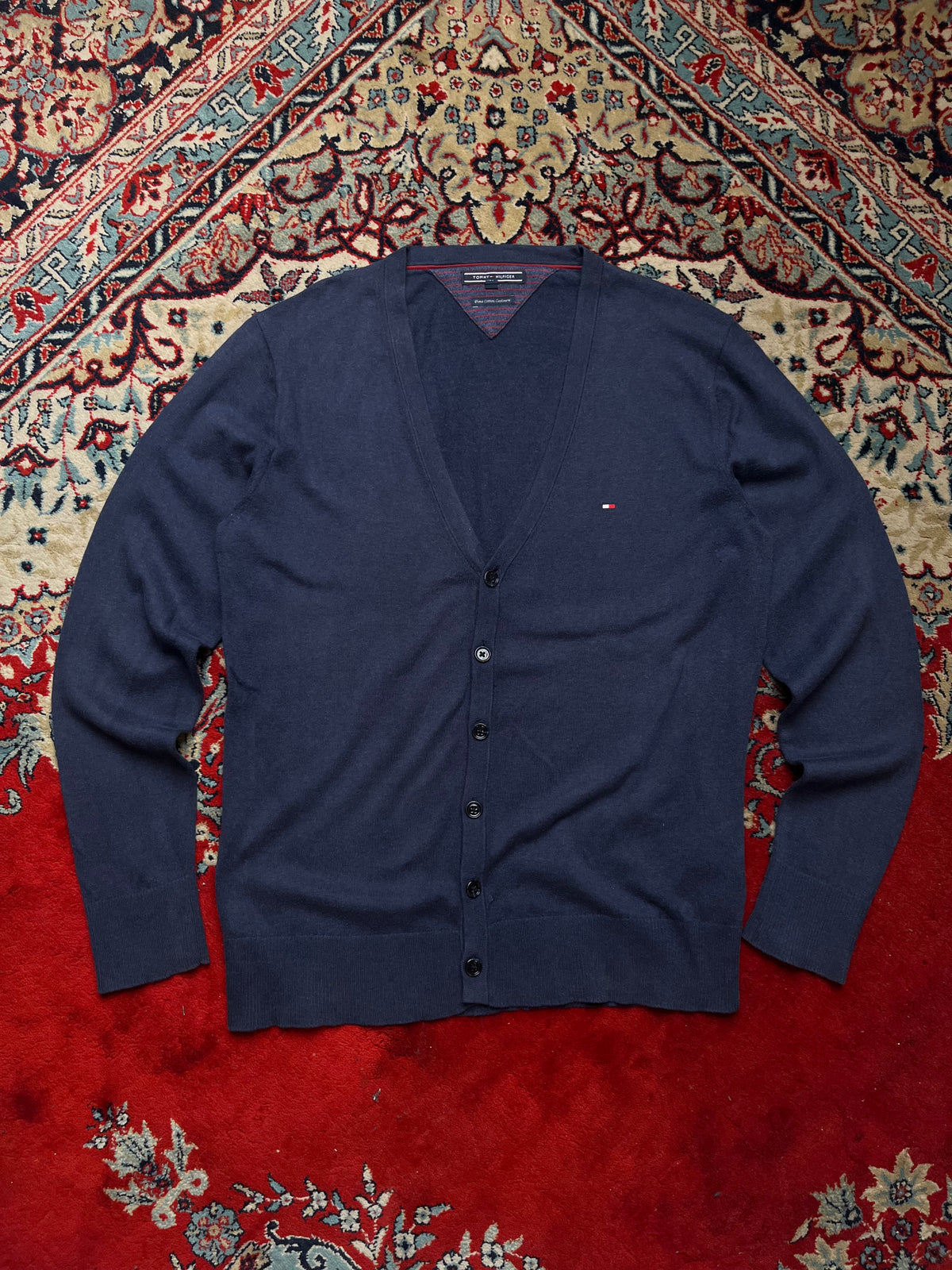 Tommy Hilfiger Pima Cotton Cashmere Blue V-Neck Cardigan - M