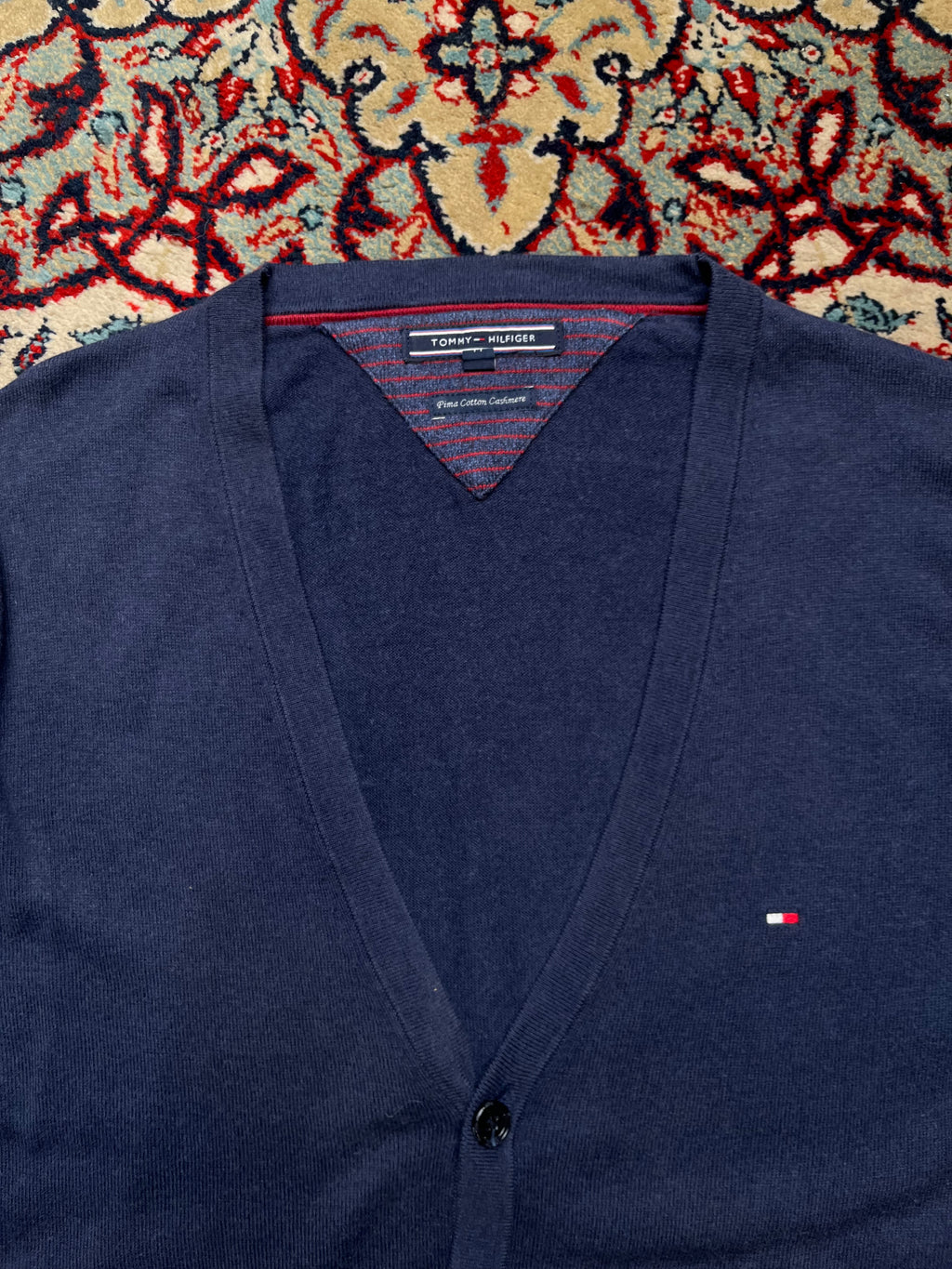 Tommy Hilfiger Pima Cotton Cashmere Blue V-Neck Cardigan - M