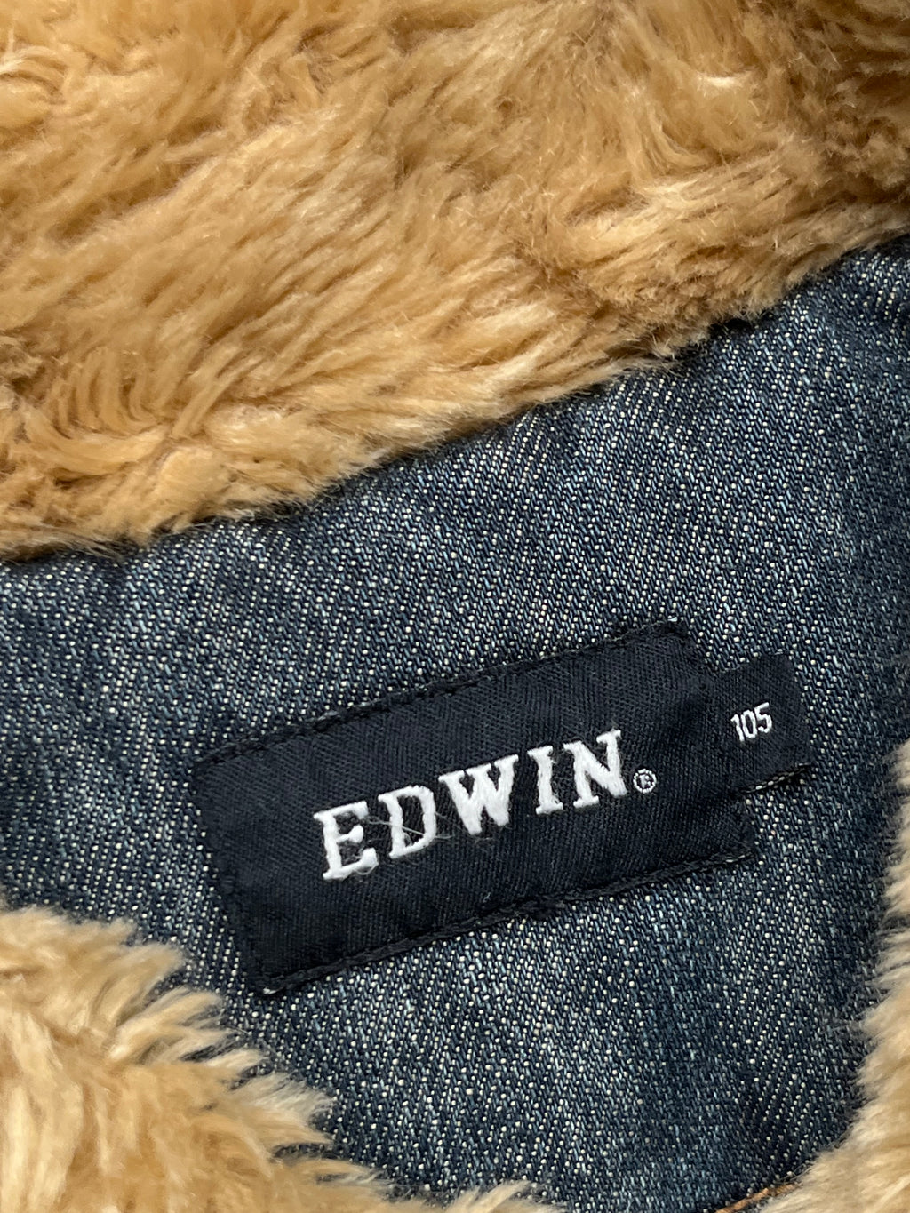 Vintage Edwin Faux Fur Sherpa Collar Distressed Denim Trucker Jacket - L