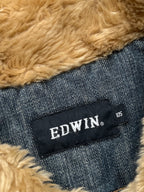 Vintage Edwin Faux Fur Sherpa Collar Distressed Denim Trucker Jacket - L
