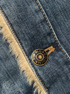 Vintage Edwin Faux Fur Sherpa Collar Distressed Denim Trucker Jacket - L