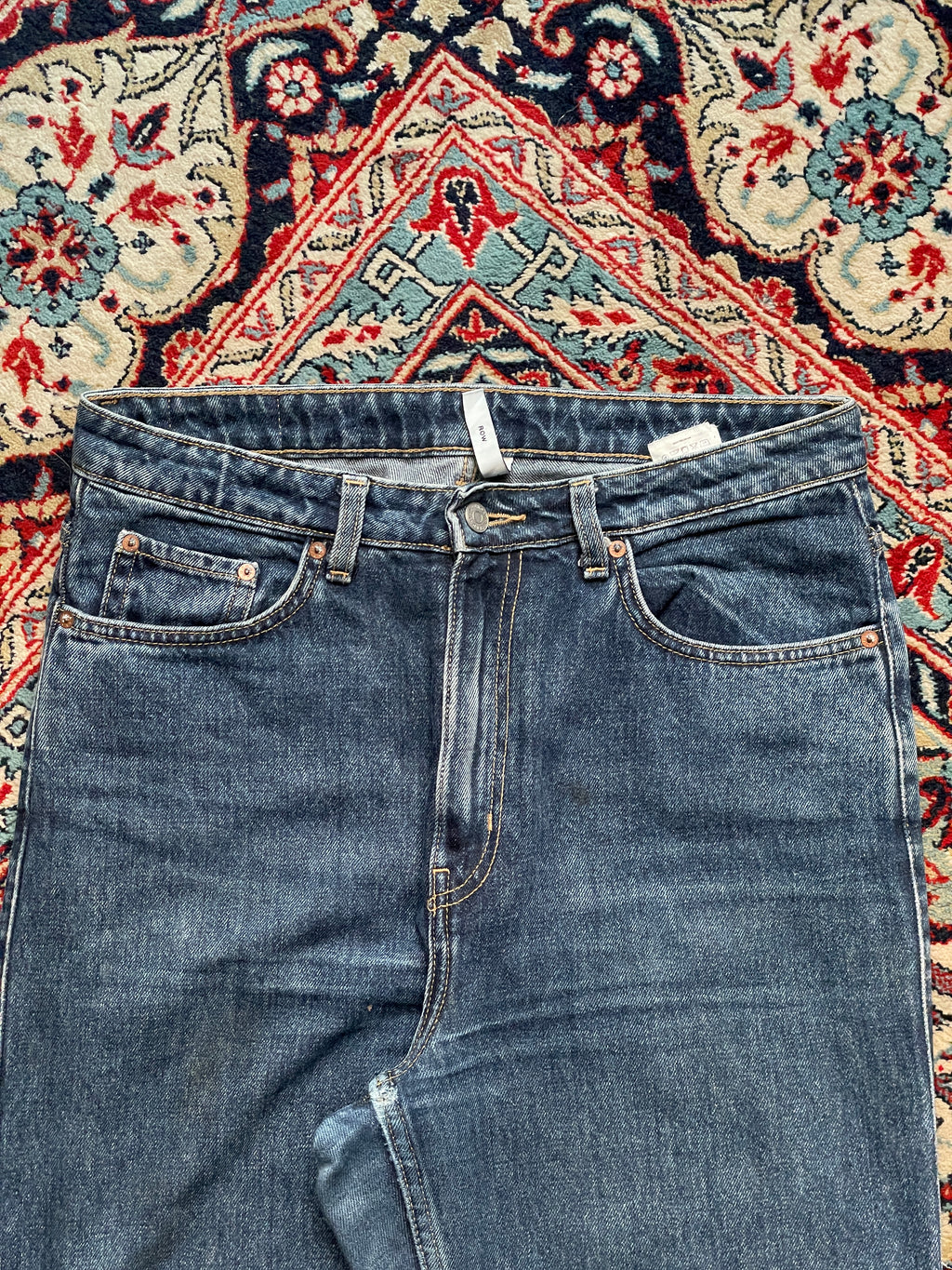 Weekday Rowe Blue Wash High Waisted Straight FIT Denim JEANS - 30