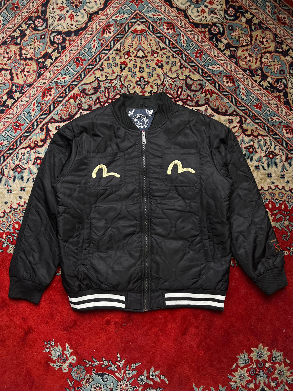 Evisu Heritage Taka Falcon Embroidered Quilted Souvenir Sukajan Bomber Jacket - L