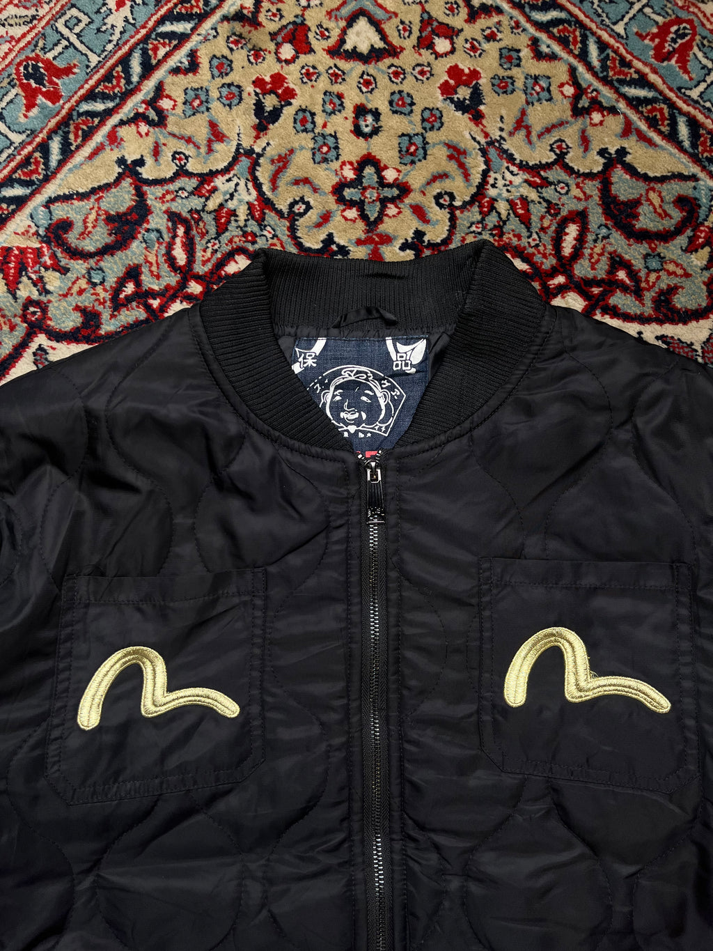 Evisu Heritage Taka Falcon Embroidered Quilted Souvenir Sukajan Bomber Jacket - L
