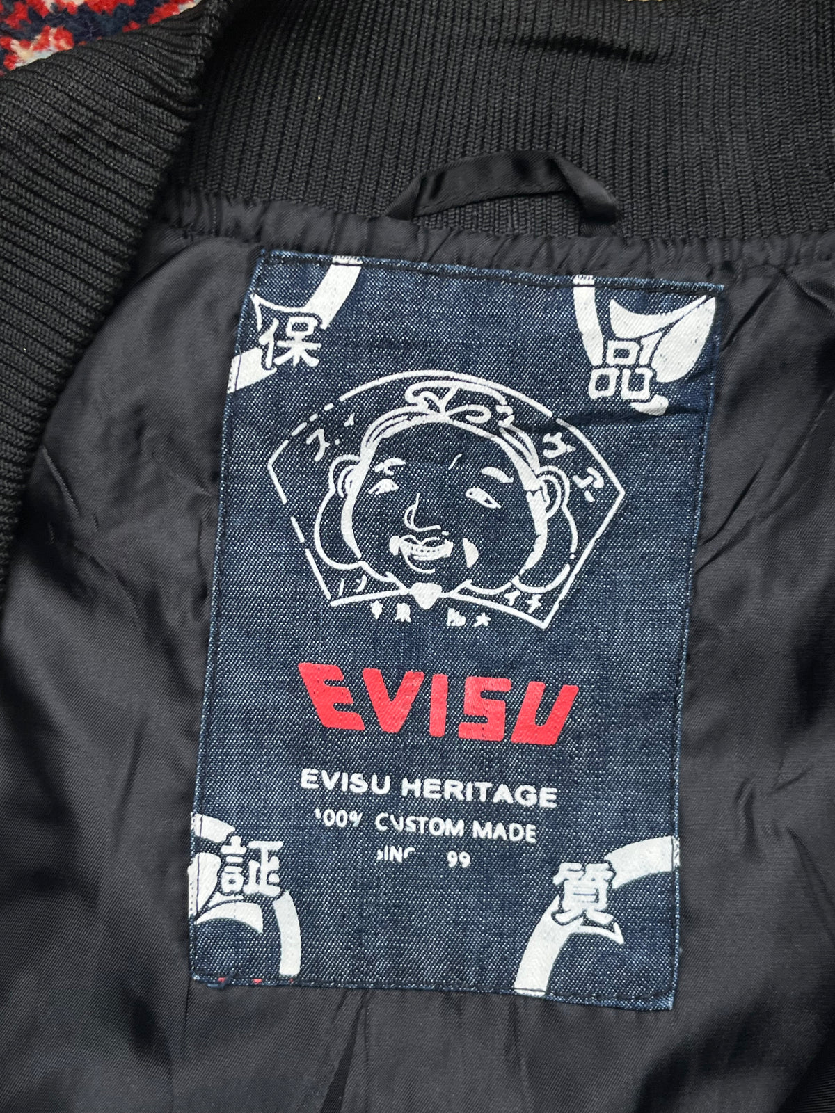 Evisu Heritage Taka Falcon Embroidered Quilted Souvenir Sukajan Bomber Jacket - L