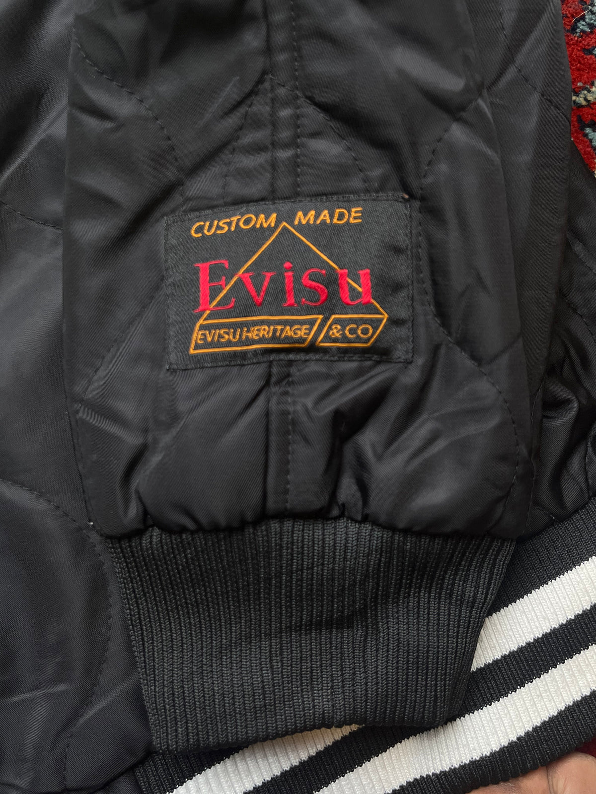 Evisu Heritage Taka Falcon Embroidered Quilted Souvenir Sukajan Bomber Jacket - L
