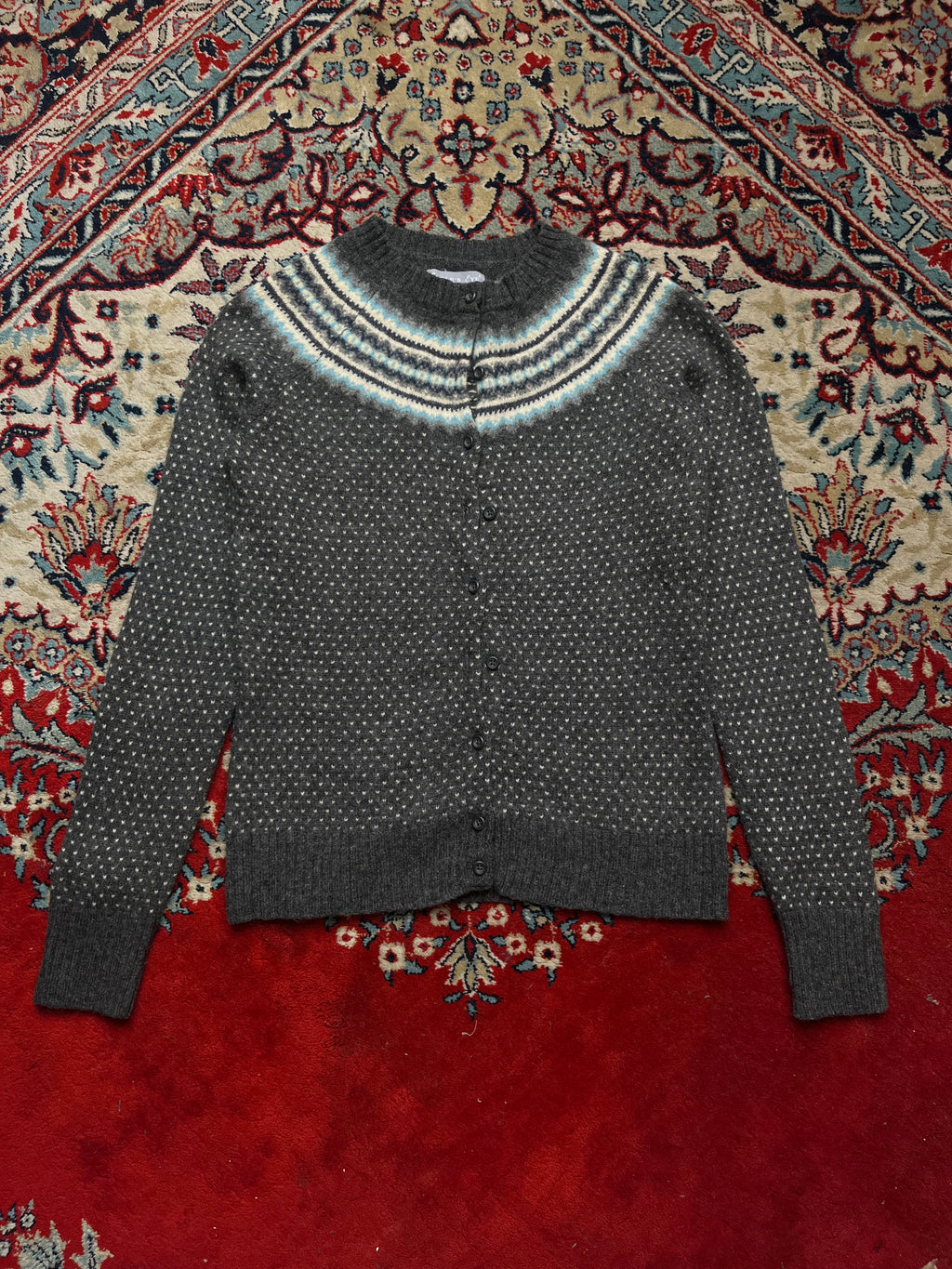 Eagle's Eye Women Lambswool Grey Fair Isle Cardigan - M