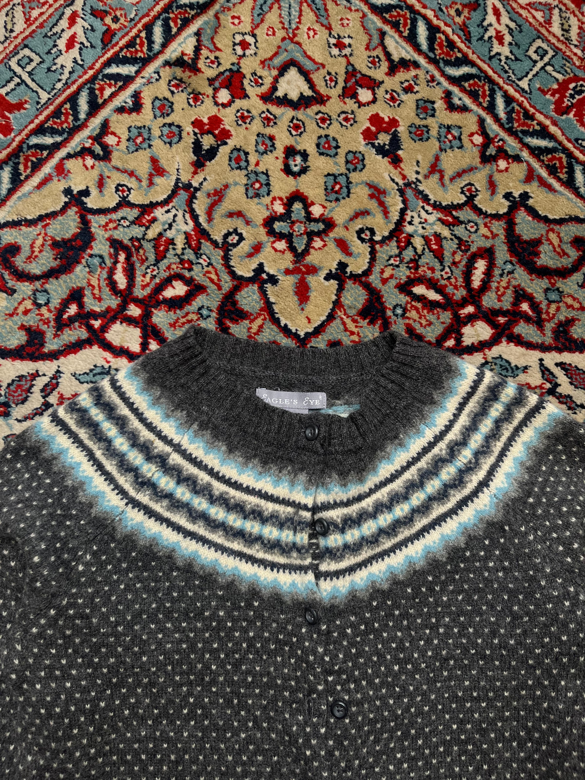 Eagle's Eye Women Lambswool Grey Fair Isle Cardigan - M