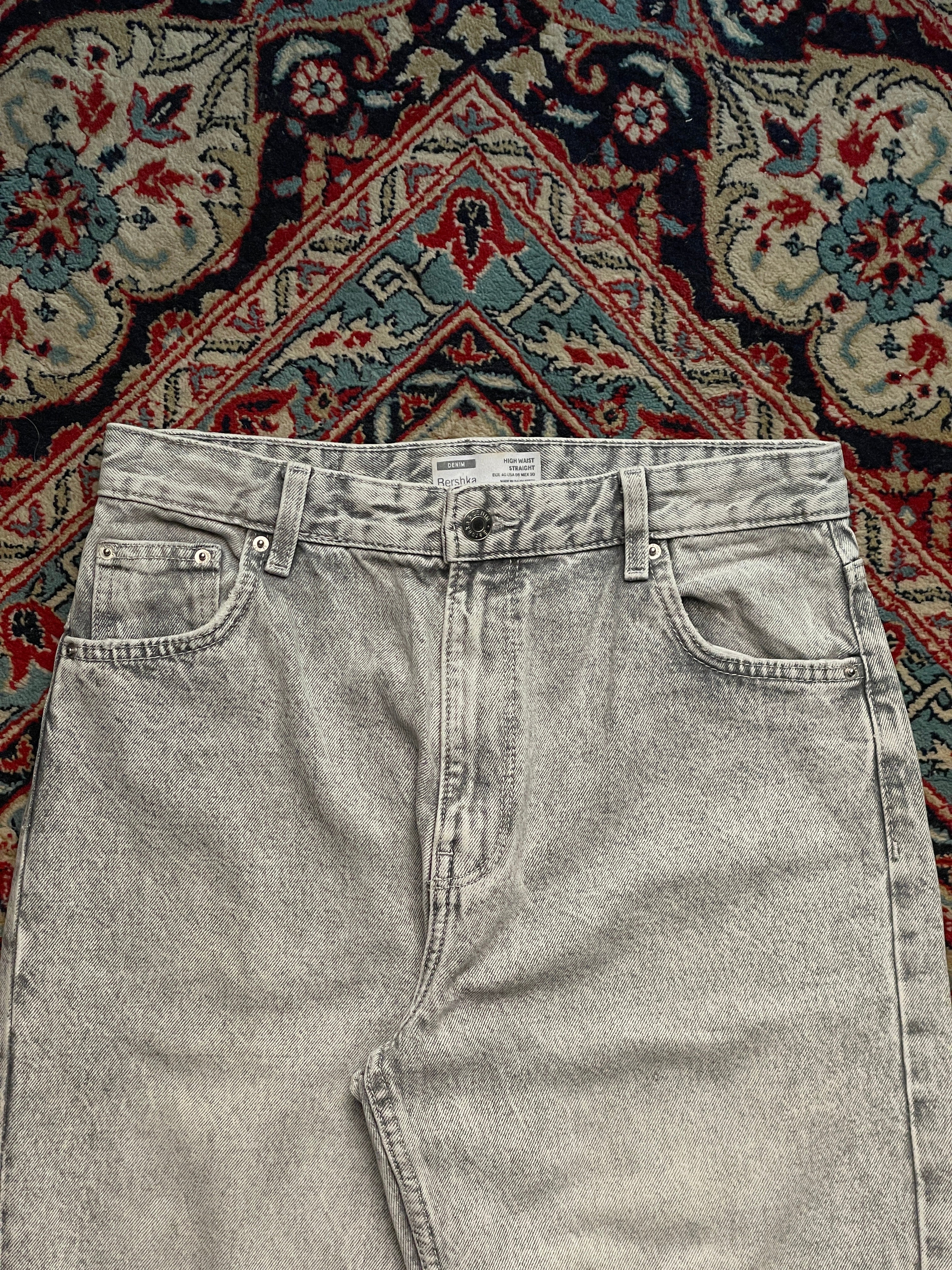 Bershka High Waist Acid Wash Light Grey JEANS - 30