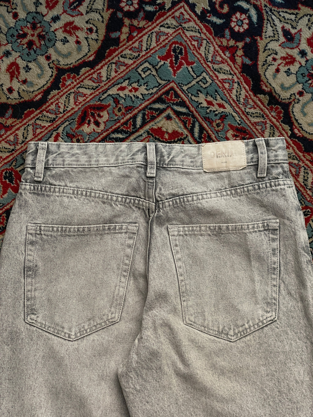 Bershka High Waist Acid Wash Light Grey JEANS - 30