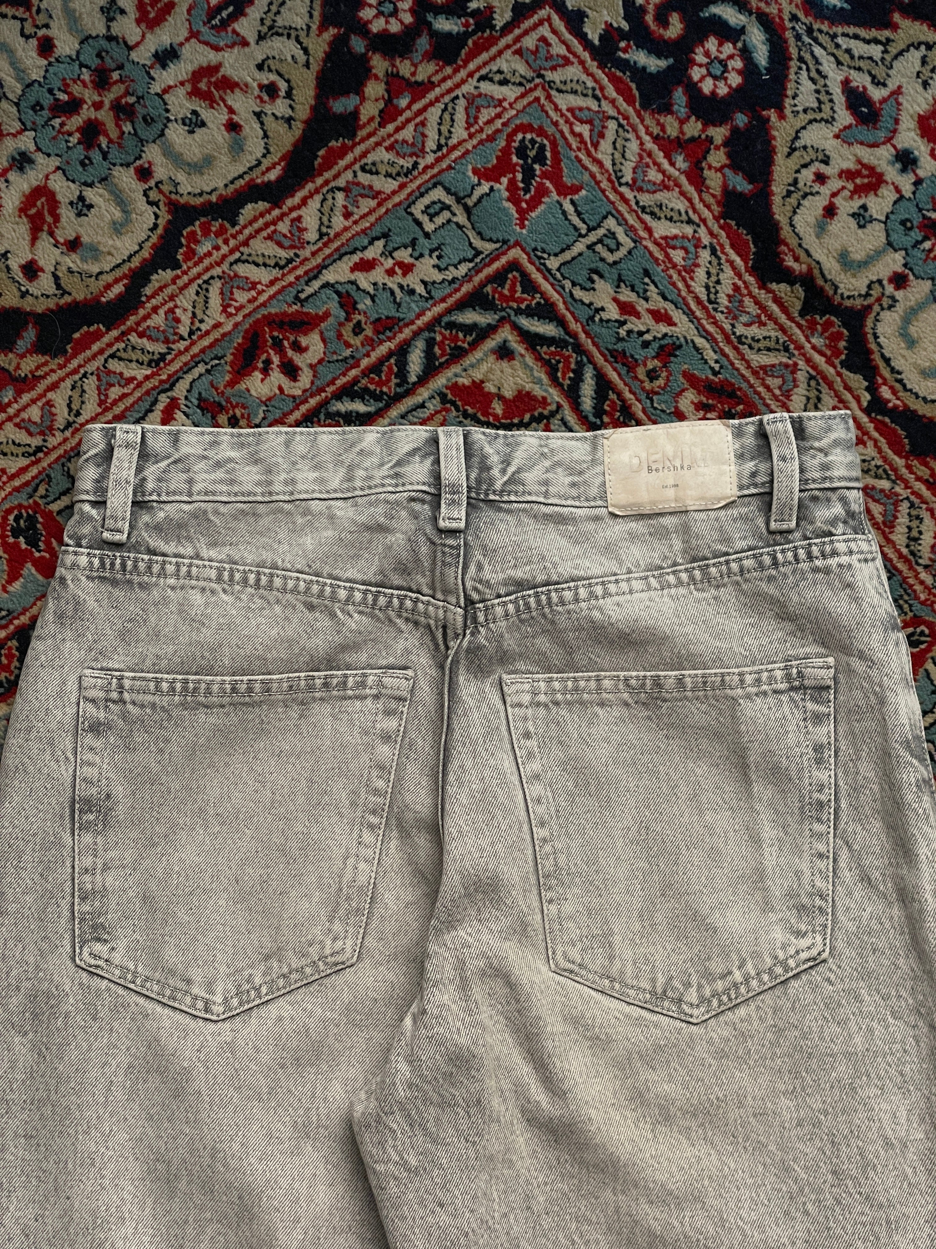 Bershka High Waist Acid Wash Light Grey JEANS - 30