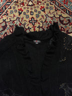 EXIST Women Pure Wool Black Ruffle Neck Embroidered Jacket - M