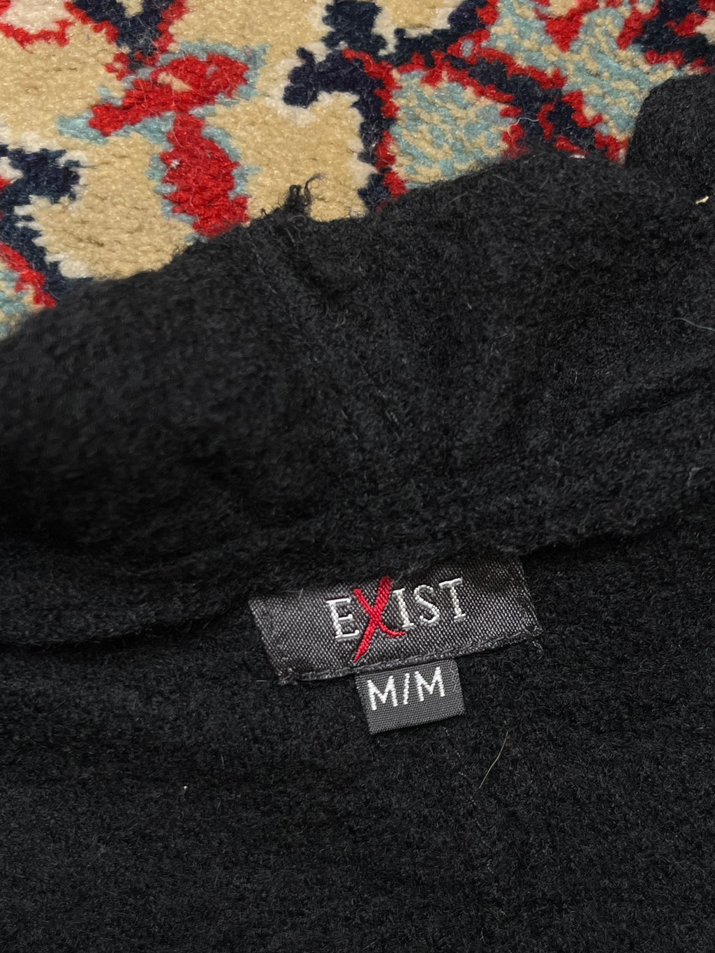 EXIST Women Pure Wool Black Ruffle Neck Embroidered Jacket - M