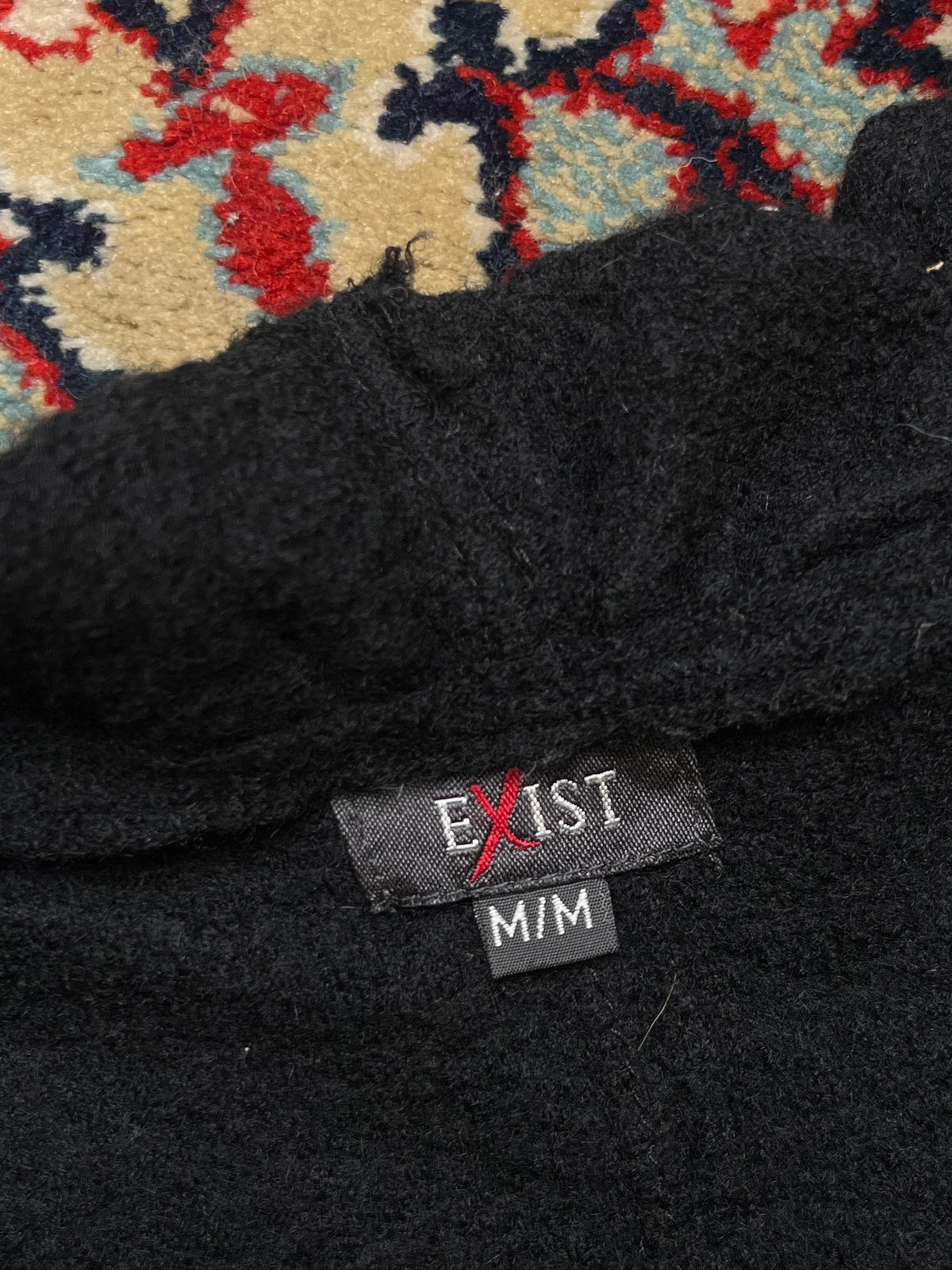 EXIST Women Pure Wool Black Ruffle Neck Embroidered Jacket - M
