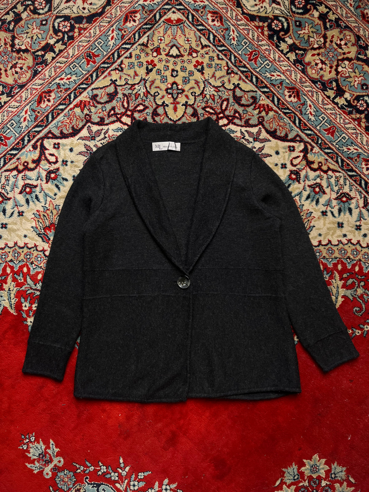 Melanie Lyne Women Merino Wool Charcoal Knit Cardigan - M