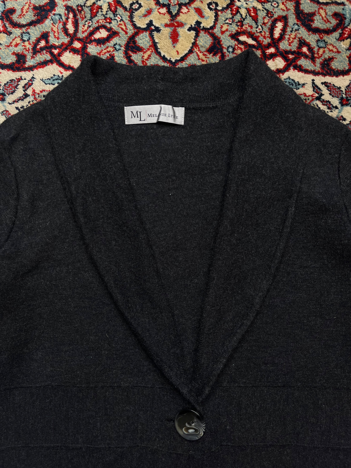 Melanie Lyne Women Merino Wool Charcoal Knit Cardigan - M