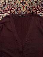 Basic House Burgundy Merino Wool Knit Button Up Cardigan - M