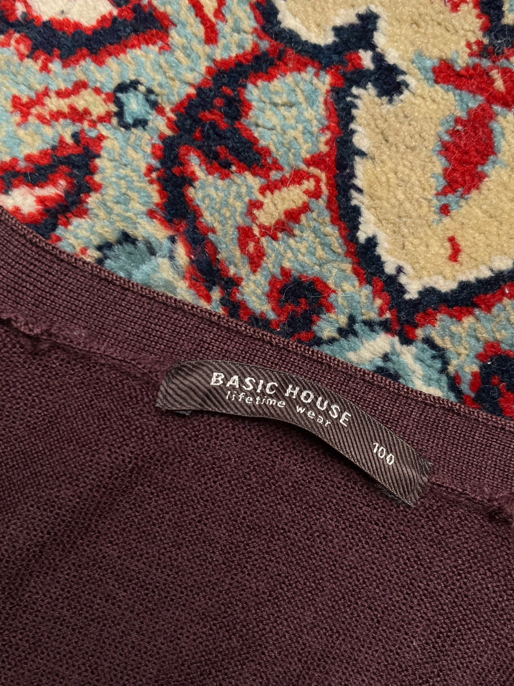 Basic House Burgundy Merino Wool Knit Button Up Cardigan - M