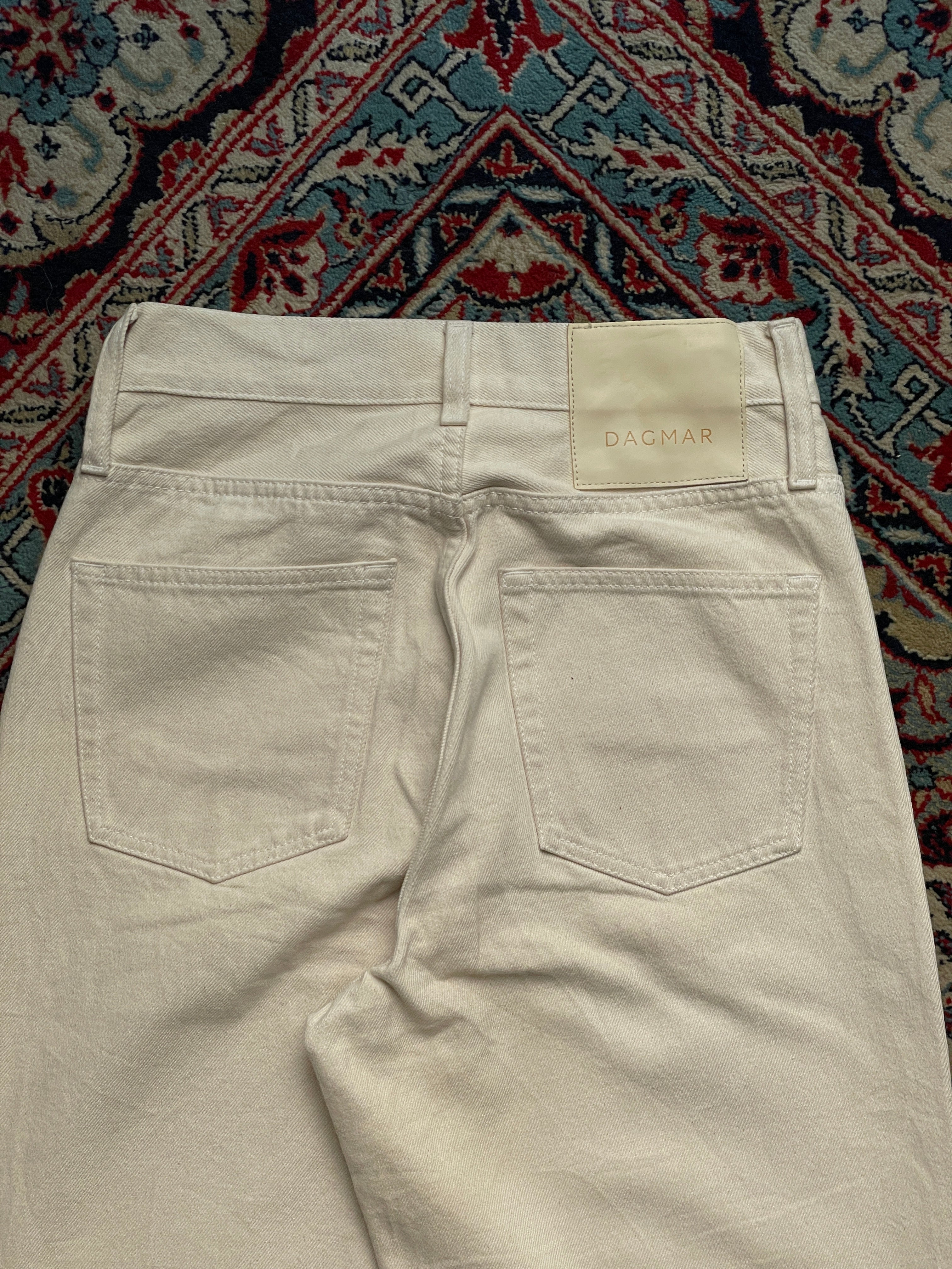 HOUSE OF DAGMAR OFF WHITE CREAM BAGGY FIT DENIM PANTS - 26