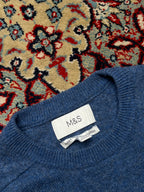 M&S Marks & Spencer Blue Extra Fine Lambswool Crewneck Sweater - M