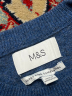 M&S Marks & Spencer Blue Extra Fine Lambswool Crewneck Sweater - M
