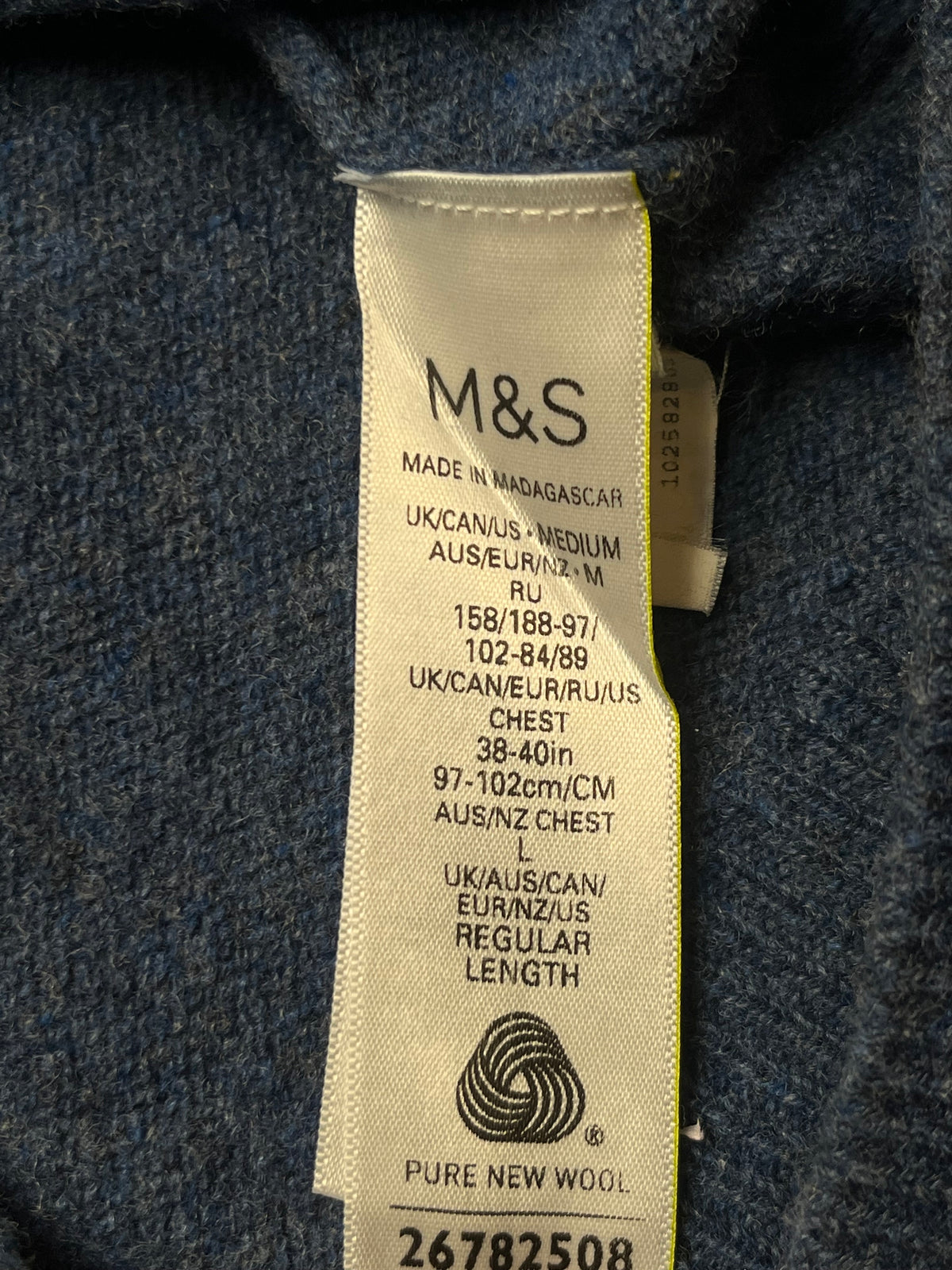 M&S Marks & Spencer Blue Extra Fine Lambswool Crewneck Sweater - M
