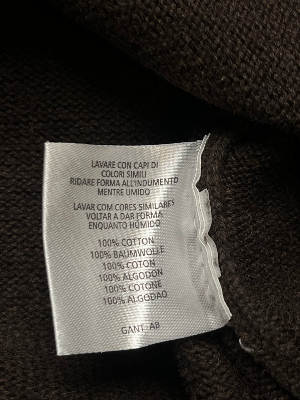GANT Brown Cotton Embroidered Logo V-Neck Sweater - XL