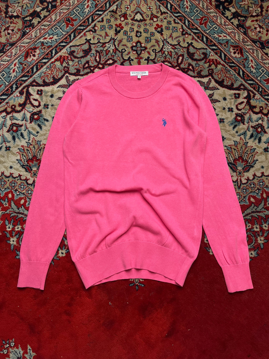 US Polo Assn Pink Cotton Embroidered Logo Crewneck Sweater - M