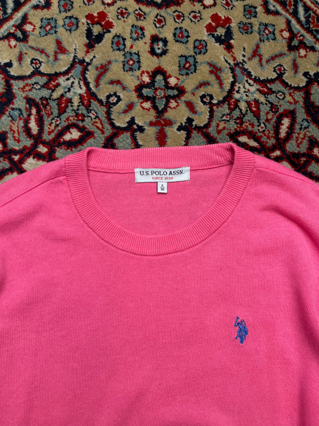US Polo Assn Pink Cotton Embroidered Logo Crewneck Sweater - M