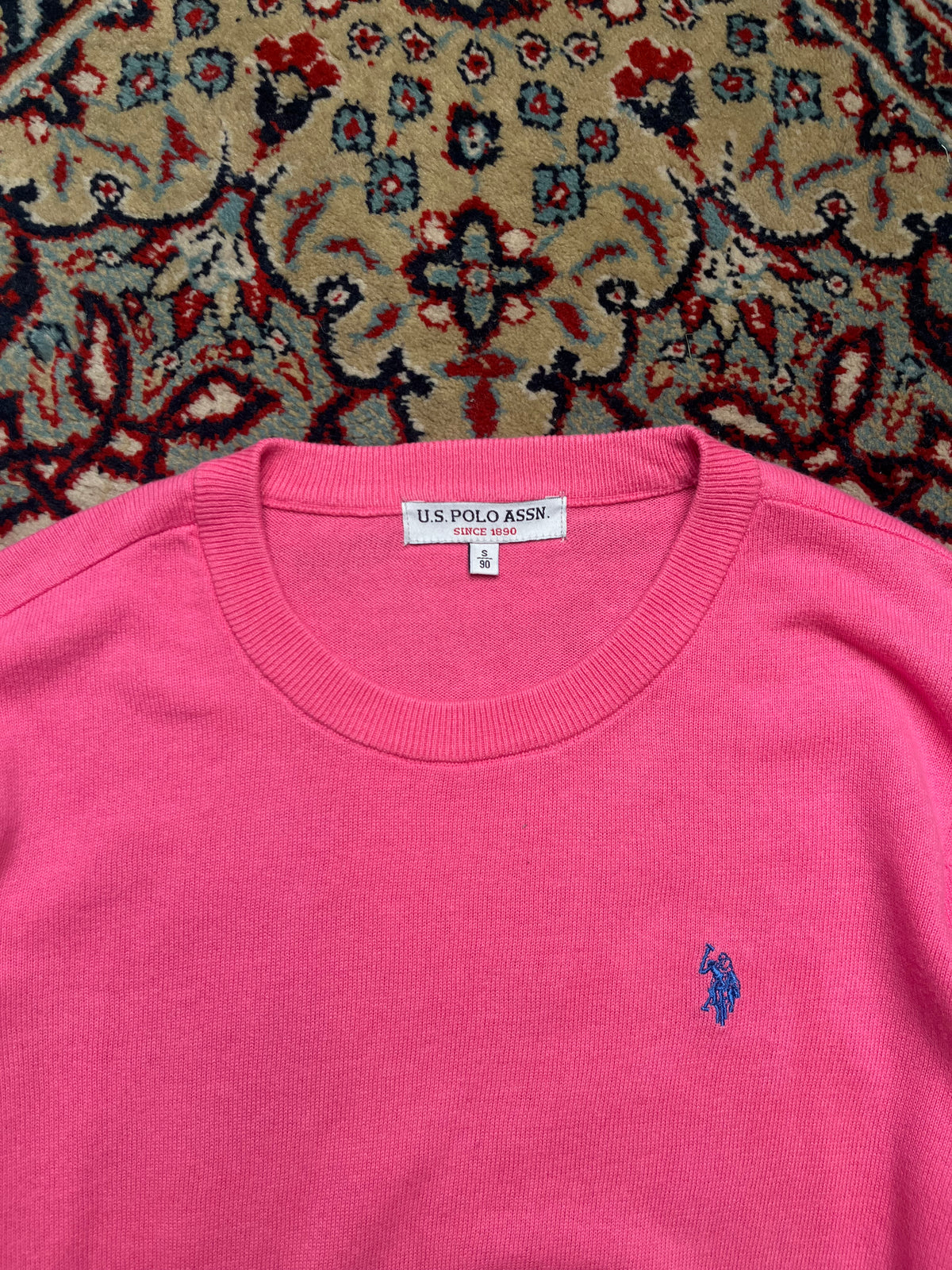 US Polo Assn Pink Cotton Embroidered Logo Crewneck Sweater - M