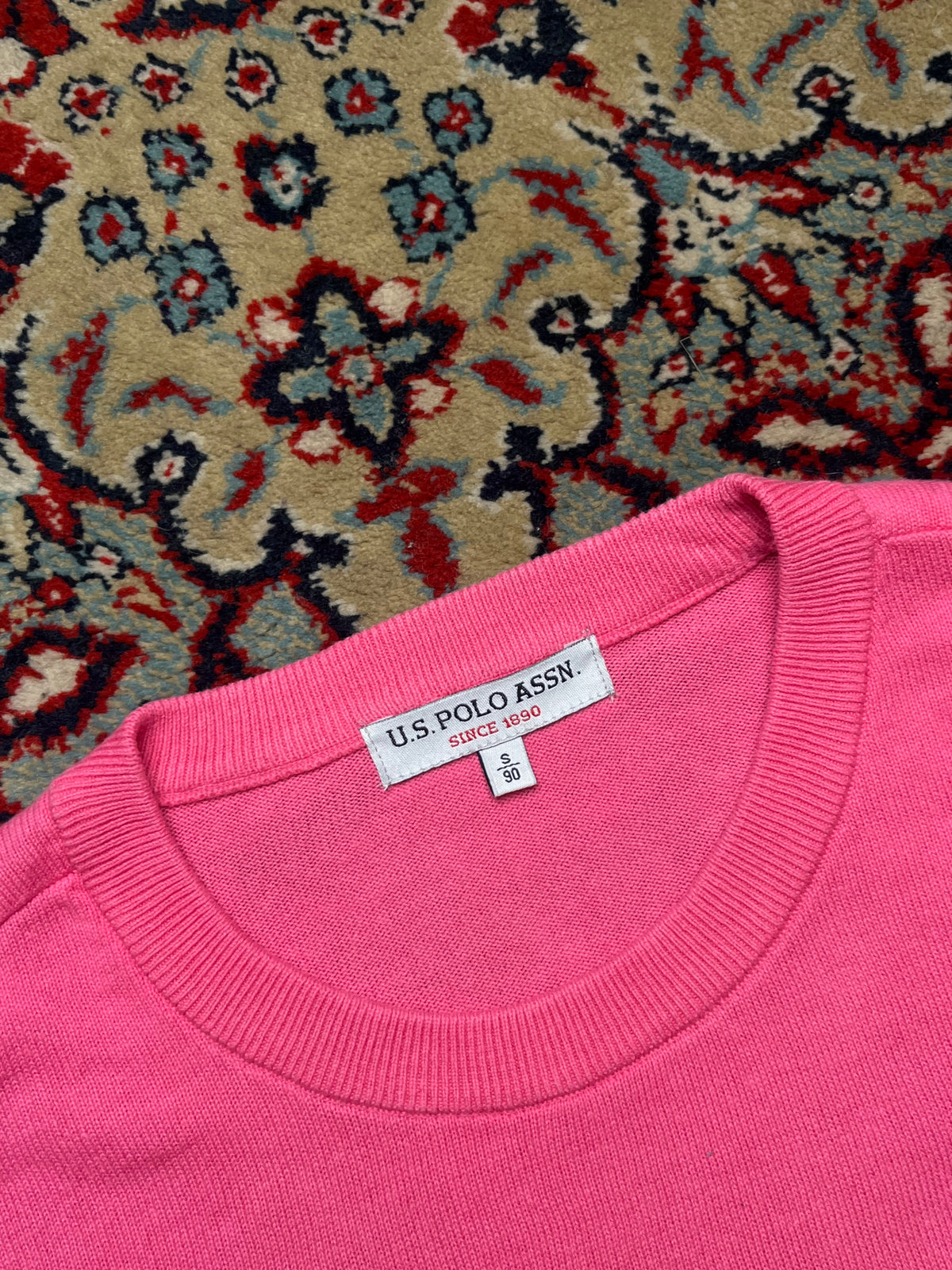 US Polo Assn Pink Cotton Embroidered Logo Crewneck Sweater - M