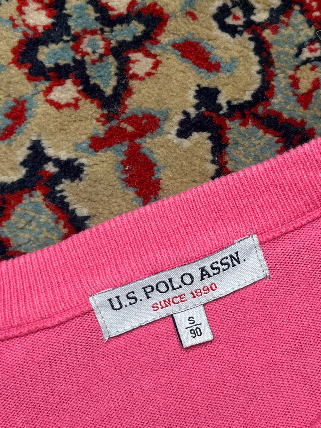 US Polo Assn Pink Cotton Embroidered Logo Crewneck Sweater - M